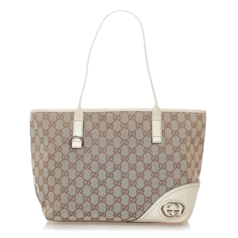 NWT authentic Gucci Brit bag beige canvas fabric tote bag 169946 w dust bag